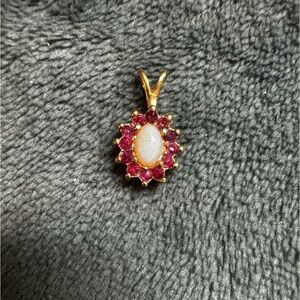 Pink Tourmaline and Opal gold tone pendant